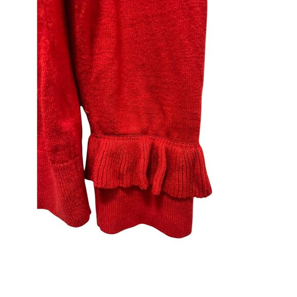 Banana Republic Womens Red V-Neck Sweater With Ruffle Cuffs Size L - Picture 2 of 5